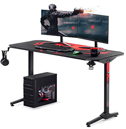 Diablo X-Mate Gaming Tisch 140 cm x 76 cm x 66 cm Schreibtisch PC Computertisch Ergonomisch Carbon Tischplatte Kopfhörerhaken Getränkehalter Rutschfester Fußschutz