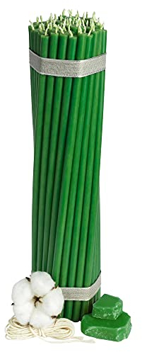 Diveevo Bienenwachs Kerzen Grün - Orthodoxe Kerzen für Gebet Rituale Tischdeko - Ungiftig, Ruß - Tropffrei, Lang, Nachhaltige Produkte, 50 Stück, Höhe 29.5 cm, Brenndauer 150 Min