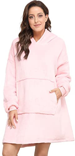 Sendowtek Sweat-Shirt à Capuche Grand Sweat à Capuche Femme Homme Couverture à Capuche Portable Super Douce et Chaude Pull à Capuche Confortable pour Adultes Ados Intérieur Extérieur Rose