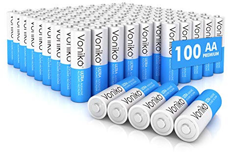 VONIKO - Hochwertige AA-Batterien – 100 Stück – Alkaline-Doppel-A-Batterien – Ultra-langlebige, auslaufsichere 1,5-V-Batterien – 10 Jahre Haltbarkeit