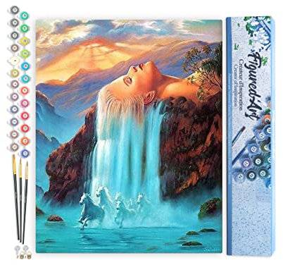 Figured'Art Malen Nach Zahlen Erwachsene Wasserfall Kopfhaar - Paint by Numbers Basteln DIY Bastelset 40x50cm ohne Holzrahmen