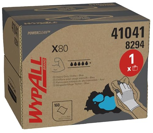 WypAll Cleaning Cloths, Power Clean Industrial Wipes 8294, High Absorbency – Reusable & Durable, Hydroknit Technology, Brag Box, 1 Box x 160 Cloths (160 Total)
