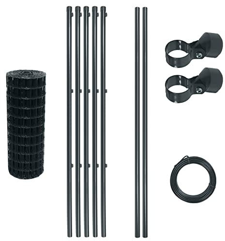 ESTEXO Schweißgitter Gartenzaun Set Komplettset Zaun Gartenzaunset Zaunset Drahtzaun Gitterzaun Anthrazit (0,8 x 10 m)
