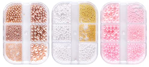 3 Boxes Nail Pearls Micro Beads for Nails Nail Art Beads Caviar Beads Nail Art Nail Art Decals Flat Back Pearl Loose Pearl Beads Nail Art Gems Mini Beads Plastic Pendant Semicircle