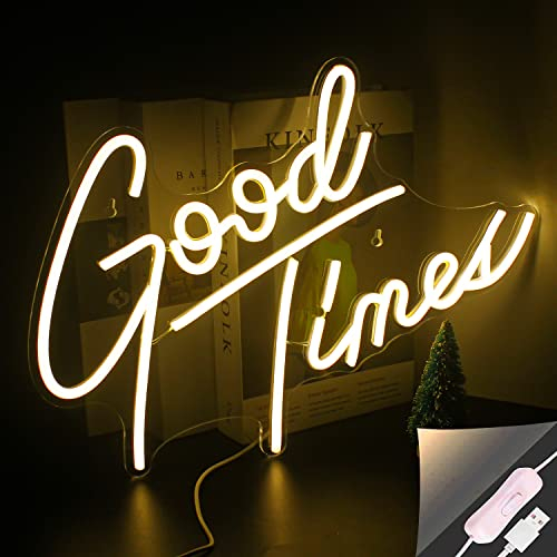 Looklight Letrero de neón Blanco cálido Good Times Letreros de neón Luz de neón LED Letras alimentadas por USB Letreros de neón LED para bodas Cumpleaños Aniversario Fiesta Bar Pub Decoración