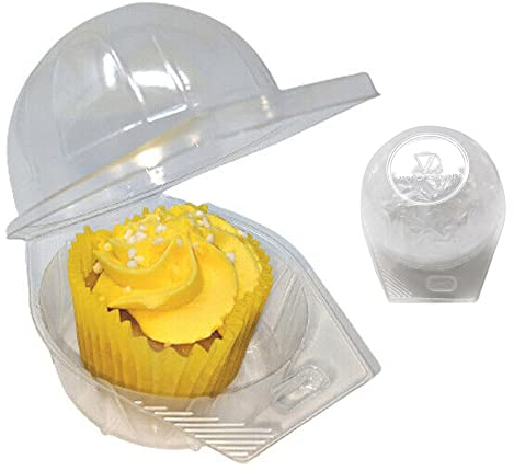 Van Der Linn VDL 50 Pcs Clear Single Hinged Cupcake boxes, Plastic Container Holder for Individual Cup Cakes Domes Pods