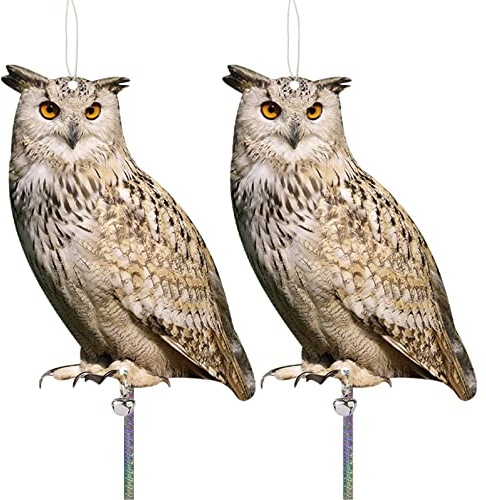 Vogel Abschreckung, Raben Attrappe Eule Pappe, Vogelschreck Vogelabwehr, Taubenabwehr Taubenschreck für Balkon, Spatzenabwehr mit Reflektorband, Taubenschreck für Balkon Garten Fenster 2 Stück