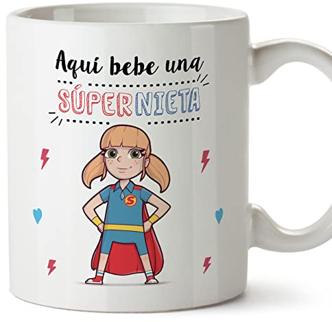 MUGFFINS Tazas para NIETA - En Español - Super Familia - 11 oz / 330 ml - Regalo original y divertido