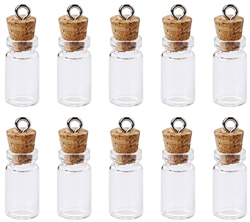 Sliverdew 10 Stück 1ml Kleine Glasflaschen mit Korkdeckel,Mini Glas Wunsch Flaschen Zauber-Glasflaschen Nachricht Glasflaschen winzige Glasgefäße für Diy Crafts Weihnachtsbaum Dekoration
