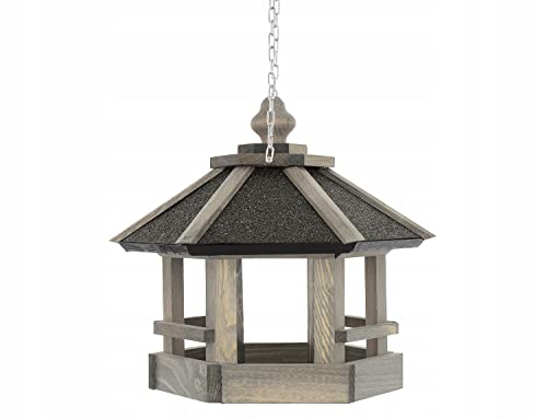 MAZUR Vogelfutterhaus aus Holz | 44x44x40cm | Nistkasten | Vogelfutterspender | Vogelfutterstation | Vogelhaus | Vogelhäuschen | Wetterfest | Kleinvögel, Gartenvögel, Singvögel, Wildvögel