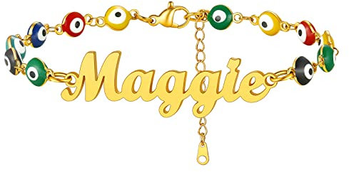 Supcare Damen Name Fußkettchen Evil Eye Fußkette Mischfarbig Rund Augen Fußband Charm Bösen Blick Nazar Boncuk Fußschmuck Mode Lucky Amulett Schutz Custom Glücksschmuck für Weihnacht