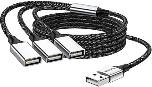 MOGOOD USB 3 Port Splitter Kabel USB Typ B Splitter 1 Stecker auf 3 Buchse USB 2.0 Adapter Netz Kabel Verl ngerungshub zum Aufladen/Daten übertragung/Laptop/Mac (1m, Schwarz)