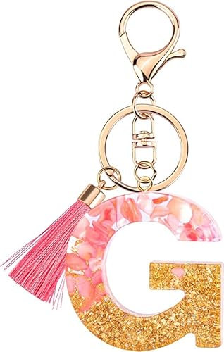Rohans Rosa und Gold Harz Alphabet Anfangsbuchstabe Schlüsselanhänger, Taschenanhänger, Schlüsselanhänger mit Karabinerverschluss (G)