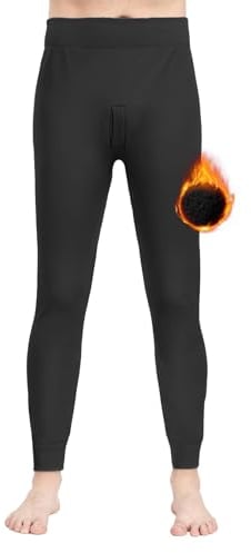 SIHOHAN Men’s Thermal Bottoms Fleece Lined Long Johns Soft Thermal Johns Underwear Fly Hole Leggings Pant Winter Base Layer Pants, 1Pair Black, L/XL