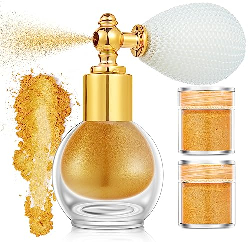 WishesMar Gold Glitzer Spray Pulver für Haare und Körper Haut Gesicht Holografisches Schimmer Glitzer Sparkle Pulver für Party Festival Rave Maskerade mit 2 Ersatz