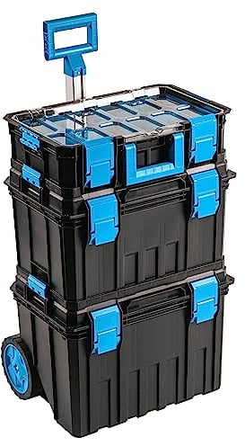Högert Technik - Set de Cajas 4 en 1 HT7G500, Caja Herramientas con Ruedas, Resistente a Daños, Maletin Herramientas a Prueba de Polvo, Cierres Robustos de ABS, Estructura Modular