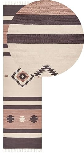 Kelim-Teppich Baumwolle beige / braun 80 x 300 cm geometrisches Muster Aragas