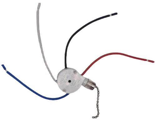 Interruttore per ventilatore a soffitto a 3 velocità, 4 fili, ZE-208s, Zings, ventilatore a orecchio, interruttore a catena con 4 fili preinstallati, per ufficio, interruttore a catena per ventilatore