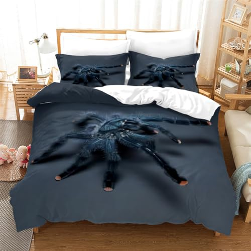 Tomifine Bettwäsche Set Spinne Bettbezug mit Reißverschluss Tier Bettwäsche-Set Mikrofaser (135x200cm/80x80cmx1,Spinne d)
