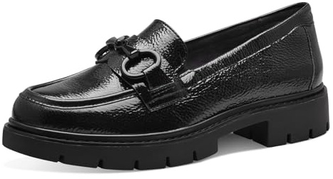 Tamaris Comfort Damen Slipper aus Leder Elegant, Schwarz (Bottle Patent), 40 EU
