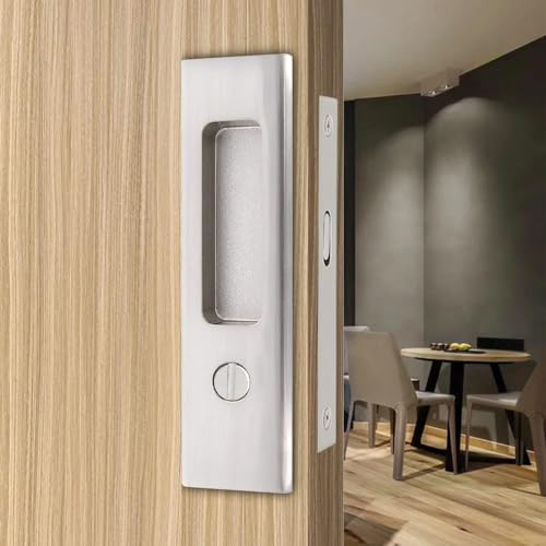 Hoconnie 6.3” Privacy Pocket Door Lock Hardware, Sliding Door Barn Door Lock, Bathroom Mortise Lock, Invisible Furniture Hardware for 1-7/16” ~ 1-15/16” Thickness Door Brushed Nickel
