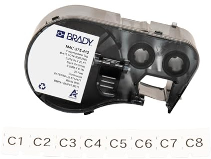 Brady Polypropylen-Etikettenband für Etikettendrucker BMP41/BMP51/BMP53/M511 - Klebeetiketten - Schwarz auf Weiß (9,53 mm (B) x 6,10 m (L)) - M4C-375-412