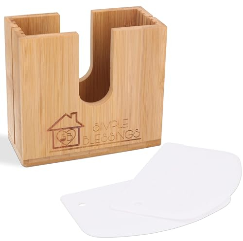 Bamboo Bagel Slicer w/Two Plastic Inserts & Non-Slip Silicone Pad - Adjustable Cutter Holder for Small & Large Bagels - Moisture Resistant & Thick Base