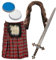 William Wallace Kostüm für Erwachsene – roter Schottenkaro Kilt, lange braune Perücke, gefälschtes Schwert, blau-weiße Gesichtsfarbe – Erwachsenenkostüm Schottische Burns Night
