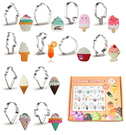 Small Stainless Steel Cookie Cutters Set For Baking Biscuits,Fruit,Vegetable,Cookie Mould Press Cartoon Cookie Mould Set Kitchen Tools Cookie Stamps Birthday Party Supplies (Ice Cream)