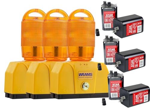UvV UVWARN36 TL-Rundumleuchte Warnleuchte gelb LED - für Absperrungen gem. RSA21 (Set B mit Batterien)