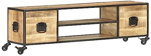 Gecheer Mueble para TV Industrial Vintage Rústico con Ruedas 2 Cajones Madera Mango 130 x 30 x 39 cm