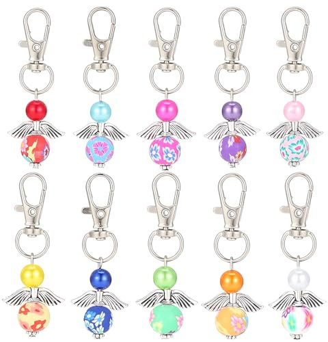 ZAMXHUG schlüsselanhänger Engel - 10pcs Perlenengel Anhänger Schutzengel Anhänger Schutzengel Schlüsselanhänger Charme Engel Charme Engel für DIY Hochzeit Schmuck Halskette Basteln Zufällige Farbe