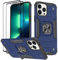 KANSi Funda para iPhone 13 Pro, Cristal Vidrio Templado [2 Piezas] Capa Anillo iman Soporte Hard PC y Silicona TPU Antigolpes Armor Carcasa - Azul