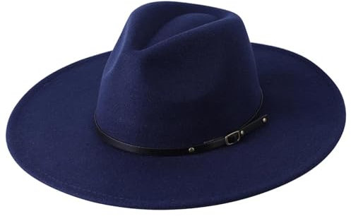 WOYUANSHA Cowboyhüte Warme Fedora-Hüte Mit Breiter Krempe Für Damen Einfarbiges Top Jazz-Filzhut Für Herren Panama-Hüte Marineblau