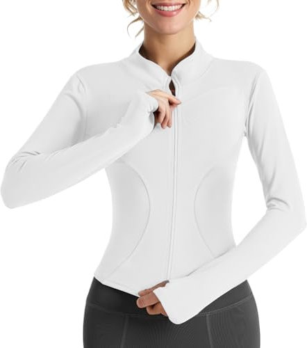 JN JANPRINT Women's Gym Running Jackets Long Sleeve Workout T-Shirt Full Zip Up Lightweight Athletic Yoga Cropped Tops with Thumb Holes