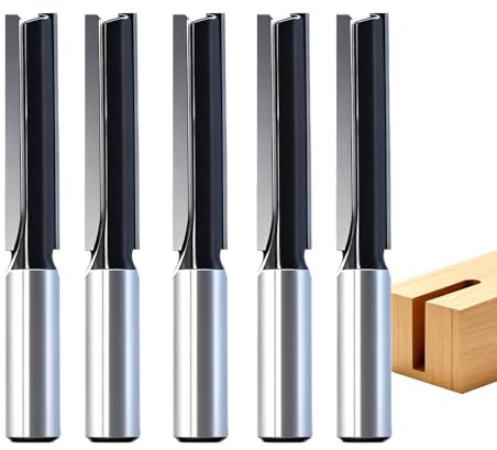 5PCS Extra Long Straight Router Bit 1/2 Shank, 1/2 Cut Dia, 2 Cut Length, Double Flute Straight Cut Router Bit, with Updated C3 Carbide, Great for Woodworking Groove, dado or Hollow by SICWOOD