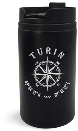 Torino Italia Coordinates Travel City, tazza da viaggio, arte incisa, thermos, tazza, tazza termica