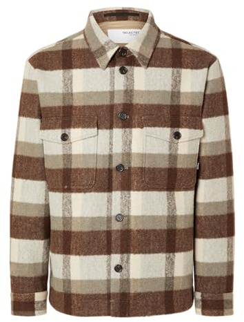 Selected Homme Herren Male Shacket Karierter Wollgemisch Hemdjacke
