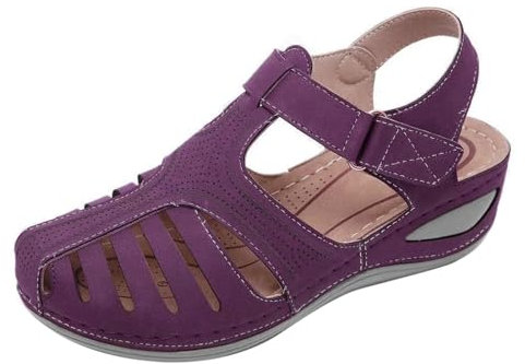 Lazzboy Sport Outdoorsandalen Für Damen Sandalen Sommer Geschlossene Orthopädische Schuhe Leichte Aushöhlen Keilabsatz Sandaletten Atmungsaktiv Sommerschuhe Mit Weiche Fussbett (Lila,43)