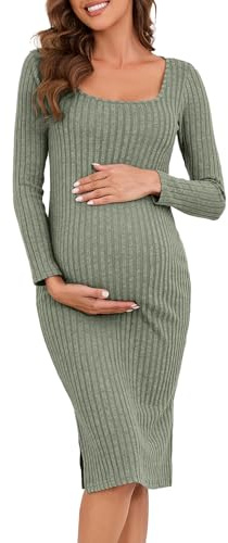 LAHILO Long Sleeve Maternity Sweater Dress for Fall Winter, Knit Ribbed Maternity Bodycon Dress