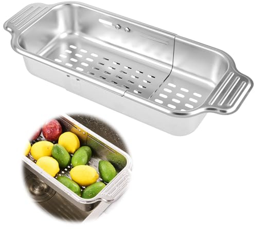 Passoire extensible, panier à passoire en acier inoxydable au-dessus de l'évier Passoire extensible pour évier laver les légumes et les fruits égoutter les pâtes cuites et sécher les plats