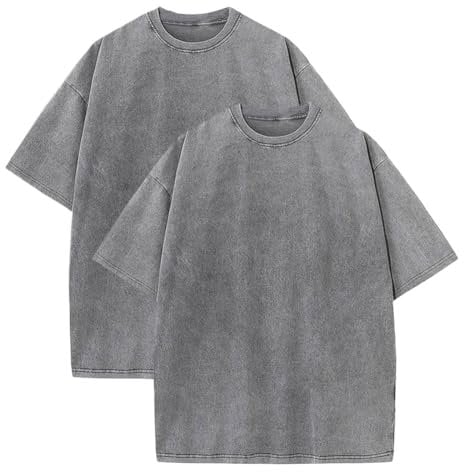Botong Pump Covers T-Shirts Workout T Shirts for Men Oversized Gym Loose Fit Tshirt Vintage Heavyweight Tee 2pcs Grey 4XL