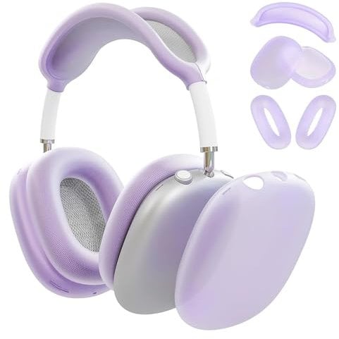 Foweroty Silikon-Schutzhülle für AirPod Max (2024/2020), Ohrpolster-Hülle, Ohrmuschel-Abdeckung, Kopfband-Abdeckung, kratzfest, Zubehör, Ultra-Schutzhülle für Apple AirPods Max (USB (transparent lila)