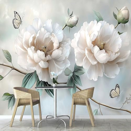 Papier Peint Panoramique Pivoine Rose, 400×280cm Fleurs Papier Peint soie Personnalisé Photo Murale pour Salon Chambre d'enfants Décoration Murale