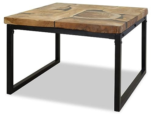 Iiaky Couchtisch Wohnzimmertisch Sofa Tische Wohnzimmer Living Room Table Beistelltisch Teak Harz 60 x 60 x 40 cm