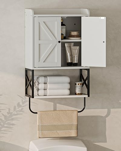 Apetaccat® Bathroom Cabinet Wall Mounted, Wooden Medicine Cupboard with Adjustable Shelves, Space-Saving Wall Storage Unit for Bathroom, Kitchen and Living Room (68.5 x 39 x 18 cm,Countrye White)