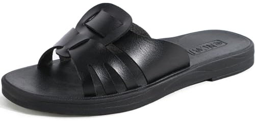 ONCAI Slides for Womens, Flat Dressy Square Toe Summer Beach Sandals for Woman 2025 with Comfortable Non-slip Rubber Soles Black Size 8