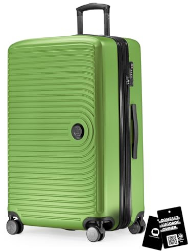 Hauptstadtkoffer Mitte - Großer Hartschalenkoffer + Digitaler Namensschild, TSA, 4 Rollen, Check-In Gepäck mit XL-Erweiterung, Reisegepäck 77cm, Koffer bis 23kg Gepäck, 130 Liter, Apfelgrün