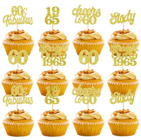 60th Geburtstag Tortendeko Birthday Boy Girl,1965 Cupcake Toppers 60 Fabulous Nummer 1965 Cupcake Picks glücklich 60 Geburtstag Hochzeitstag Party Kuchen Dekorationen Zubehör