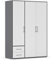 Rauch Möbel Hamilton, Kleiderschrank, Schrank, Garderobe, Organizer, 3-türig, 2 Schubladen für mehr Stauraum, Farbe Weiß/Grau metallic, Schwarz, Stangengriff Grau metallic, 140x194x54cm